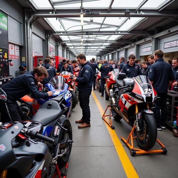 Préparation des motos dans le paddock des 24h de Spa Moto