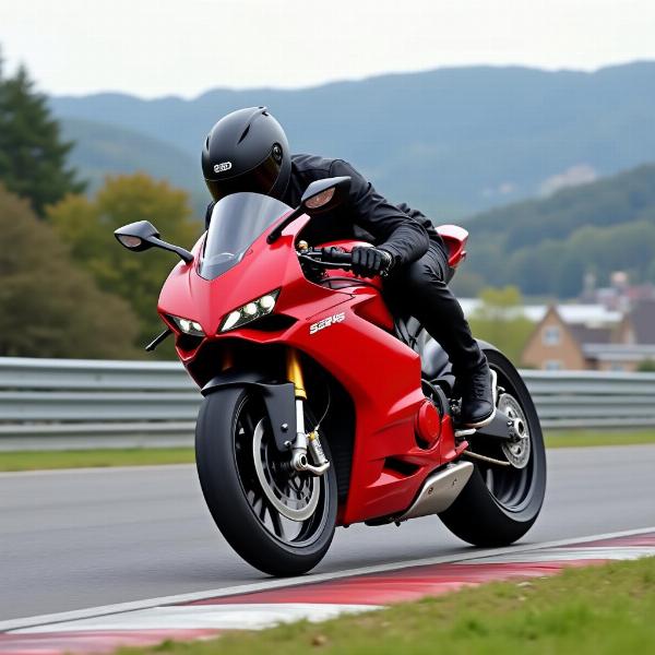 Moto sportive rouge élégante sur un circuit de course