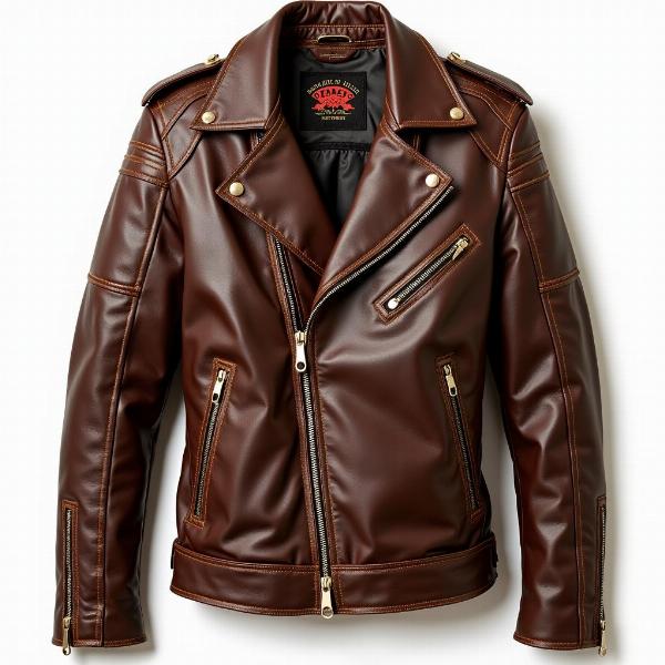 Blouson moto DMP en cuir vintage marron