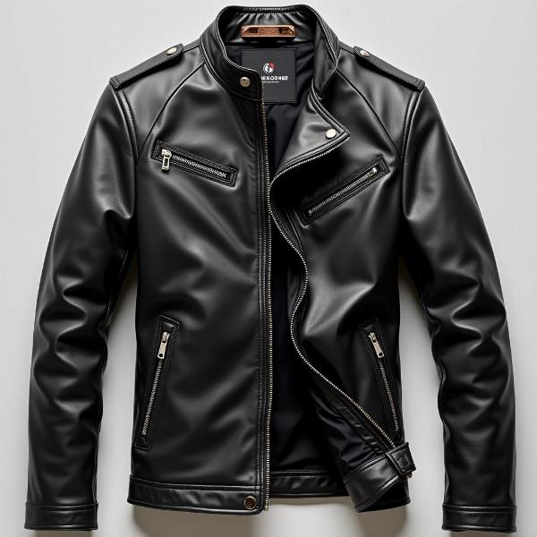 Blouson moto été en cuir noir pour homme