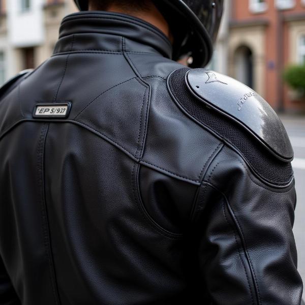 Gros plan sur les protections intégrées d'un blouson moto homme BMW.