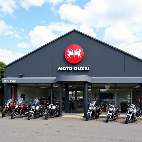 Extérieur d'une boutique Moto Guzzi moderne et accueillante