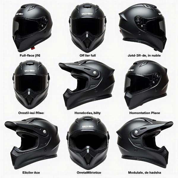 Différents types de casques moto Call of Duty avec les informations d'homologation.