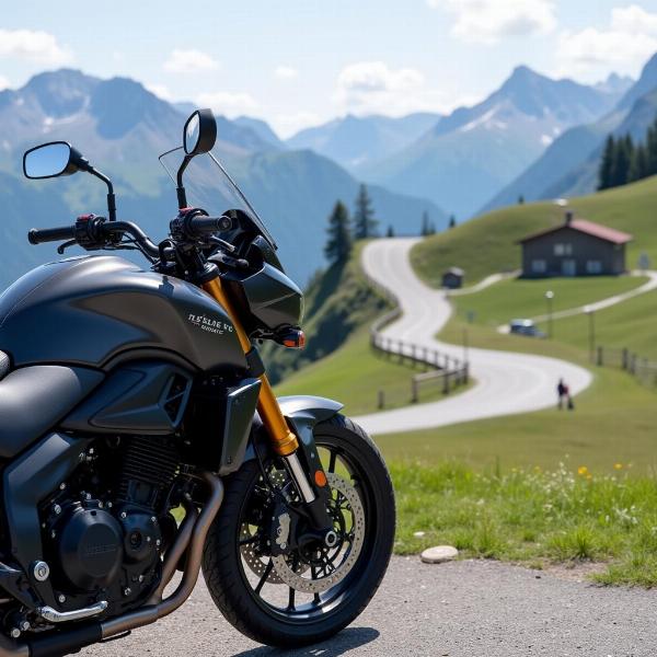 Moto au sommet du Col de la Bonette