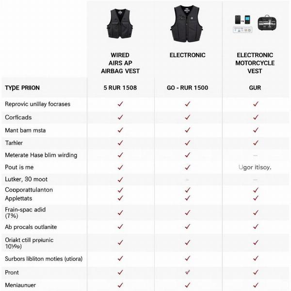 Tableau comparatif des gilets airbag moto filaires et électroniques, mettant en évidence les avantages et inconvénients de chaque type.