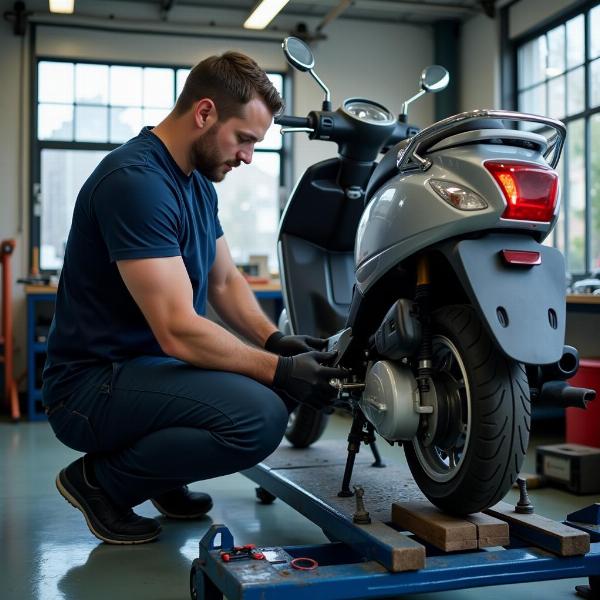 Entretien régulier d'un scooter dans un atelier spécialisé