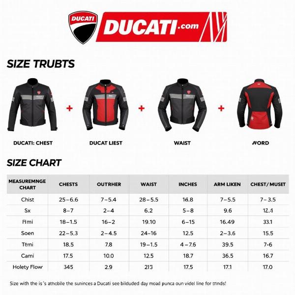 Tableau des tailles pour les blousons Ducati