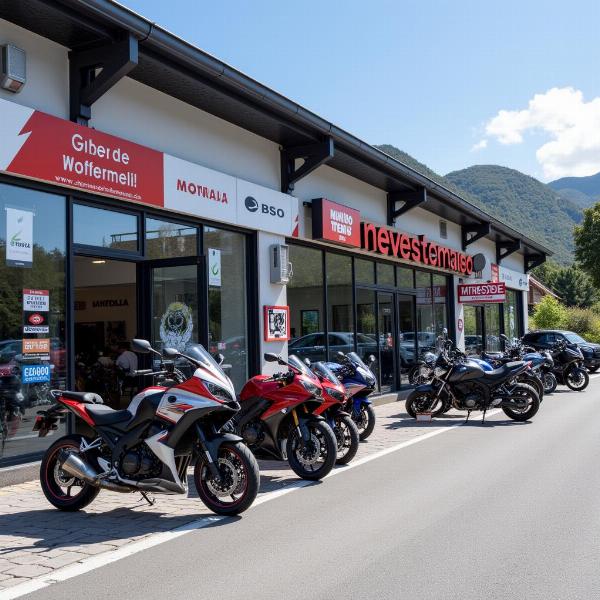 Vue extérieure d'un magasin de motos à Pas de la Case, Andorre