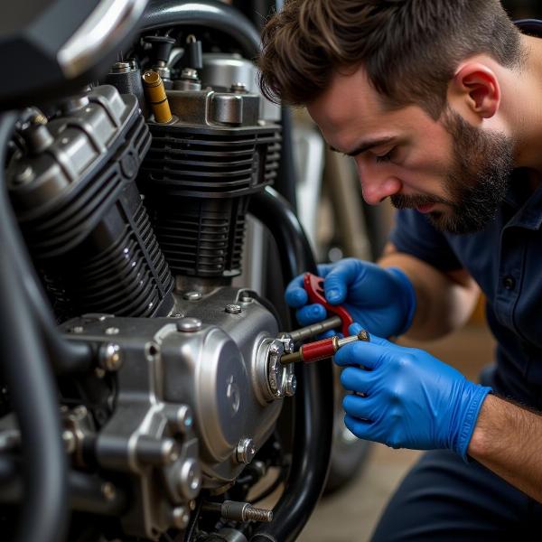 Mécanicien d'Extreme Motos Fontenay-le-Comte effectuant une réparation