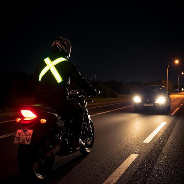 Motard avec dispositif réfléchissant la nuit