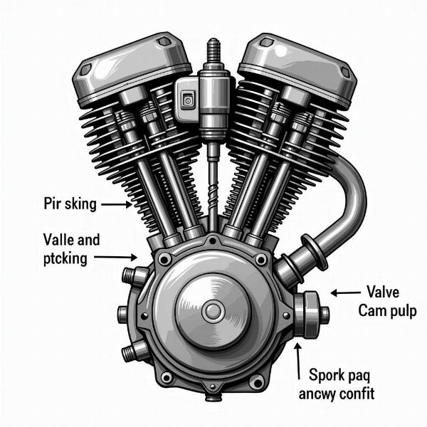 Moteur de moto avec soupapes en action