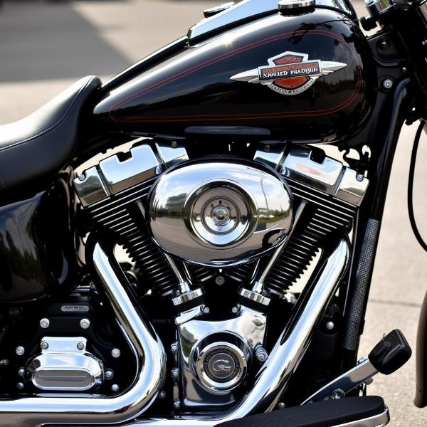 Gros plan sur le moteur V-Twin d'une Harley Davidson