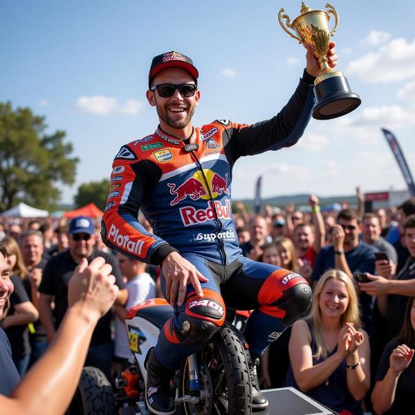 Célébration d'un champion de moto