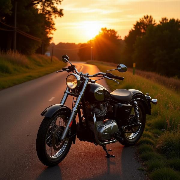 Moto rétro classique sur une route de campagne