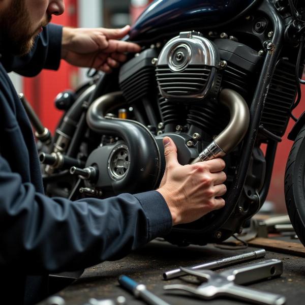 Mécanicien travaillant sur une moto dans le 34