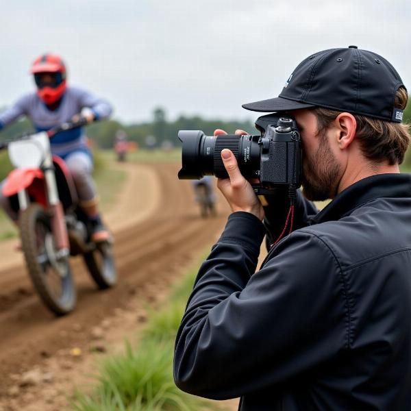 Photographe Moto Cross avec équipement professionnel