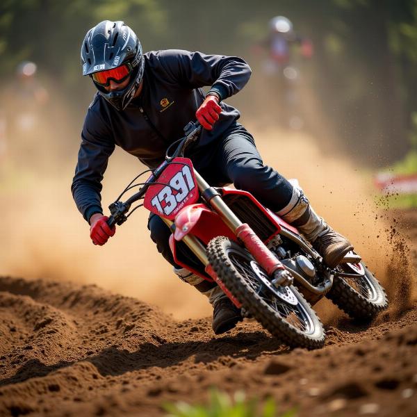 Pilote prenant un virage en flat track