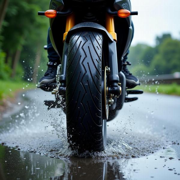 Pneu moto S22 sous la pluie