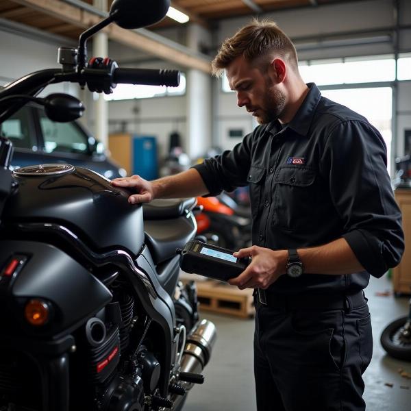 Réparation d'une moto dans un garage