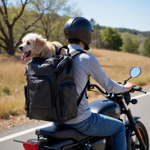 Sac à dos pour chien de petite taille, pratique pour les trajets courts en moto.