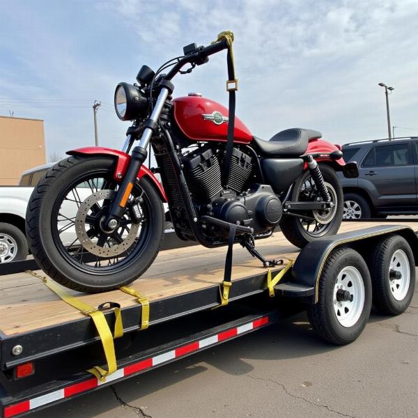 Transport sécurisé d'une moto sur remorque