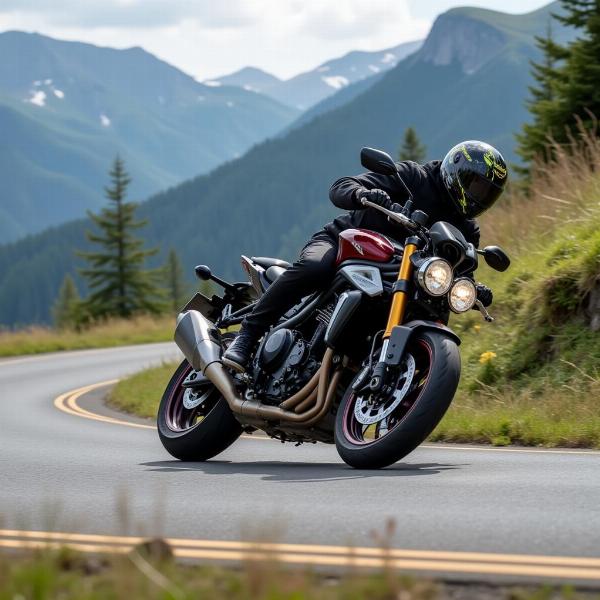 Triumph Street Triple RS en pleine action sur route sinueuse