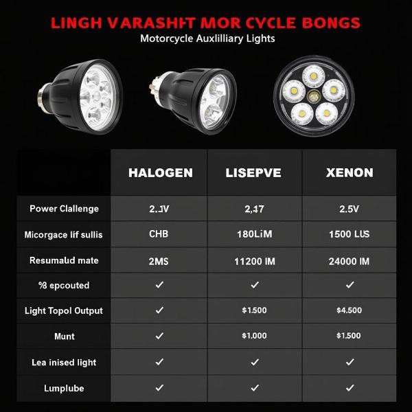 Comparaison des différents types de phares additionnels pour moto : LED, halogène, et xénon.