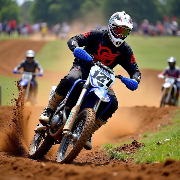 Yamaha 125 cross en pleine action sur un terrain de motocross