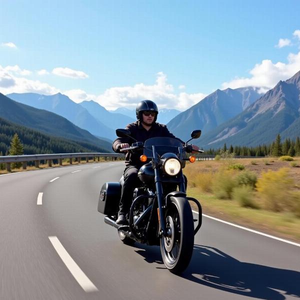 Bagger moto sur la route