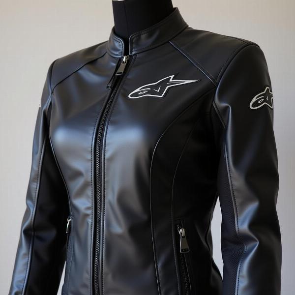 Blouson moto cuir femme Alpinestar noir, style sportif et élégant.