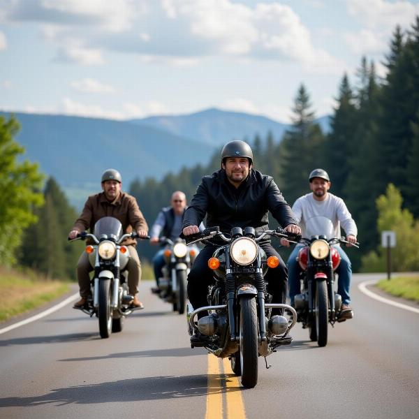 Groupe de BMW motos anciennes en balade