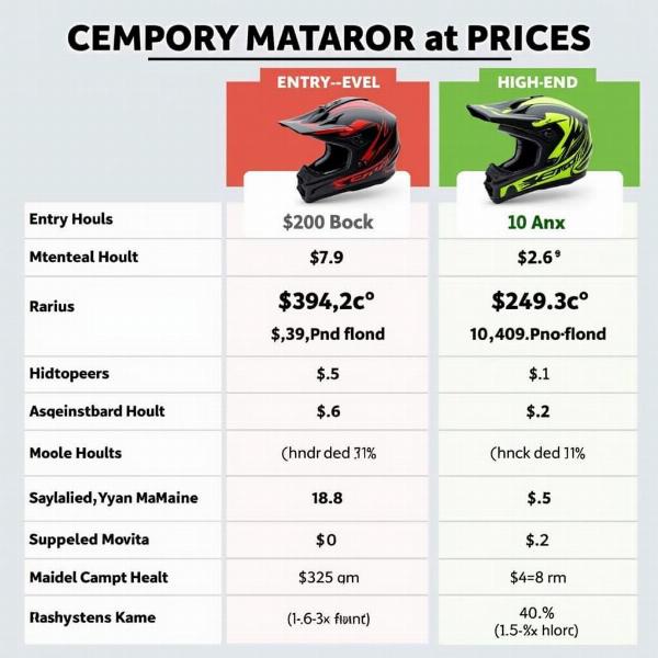 Tableau comparatif des prix des casques moto selon les gammes.