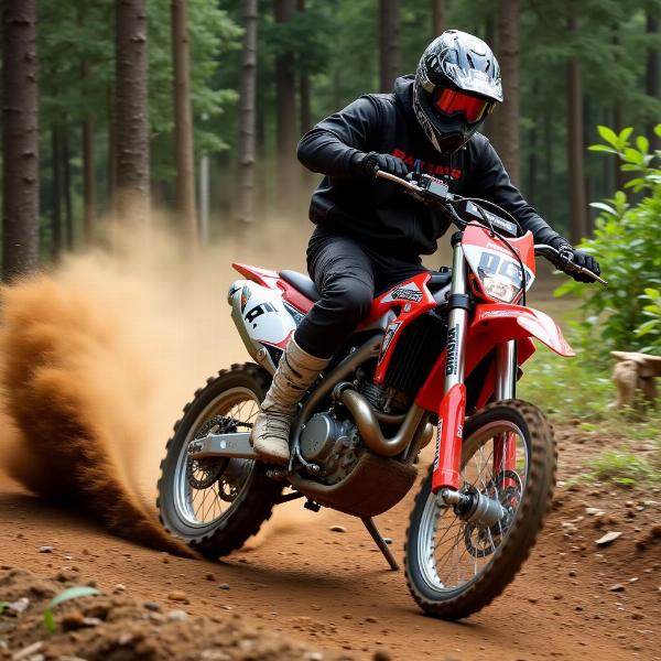 Moto cross 125cc en pleine action sur un terrain accidenté