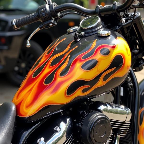 Peinture aérographe moto avec un design de flammes