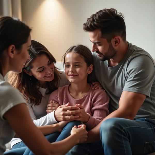 Famille endeuillée recevant du soutien