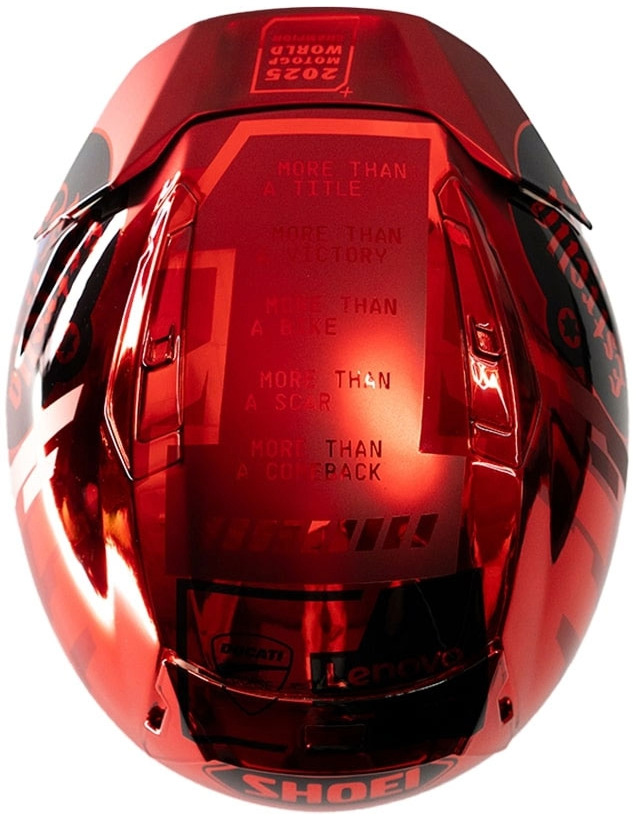 Casque intégral Shoei X-SPR Pro Marquez World Champion vu du dessus du casque