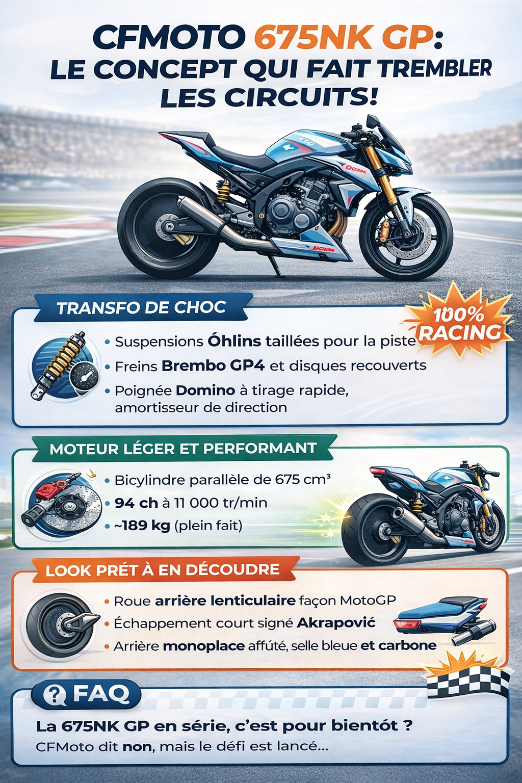 Infographie présentant la CFMoto 675NK GP