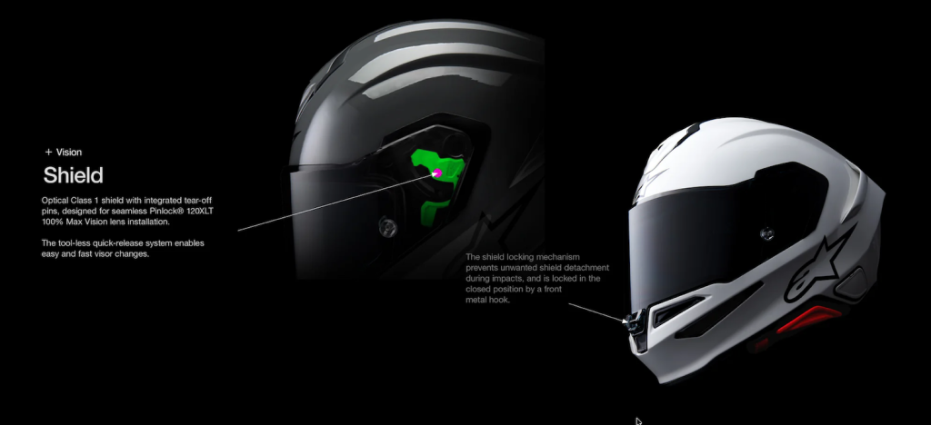 Détail du système d'écran du casque Alpinestars S-R7
