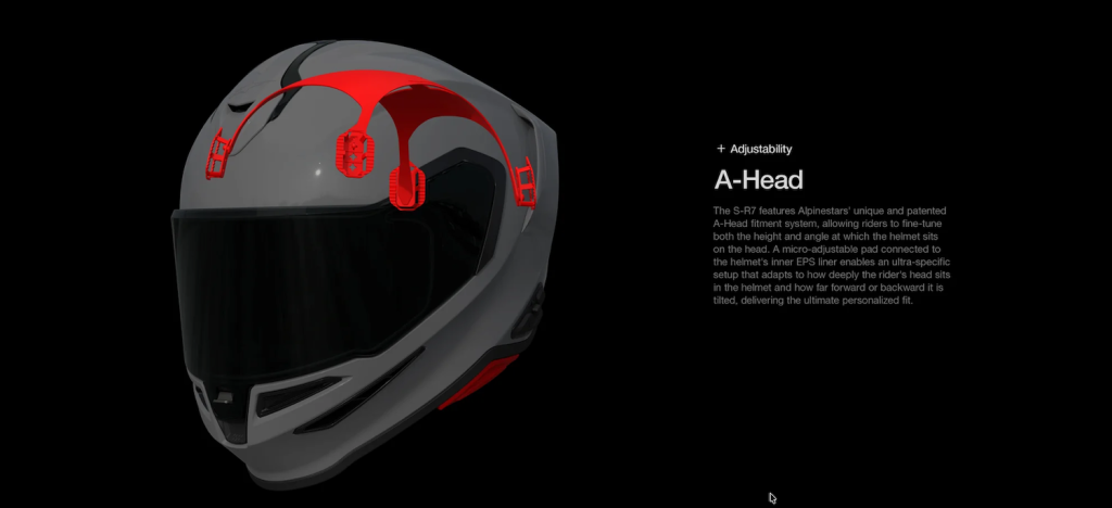 Détail du système d'ajustement A-Head sur le casque Alpinestars S-R7