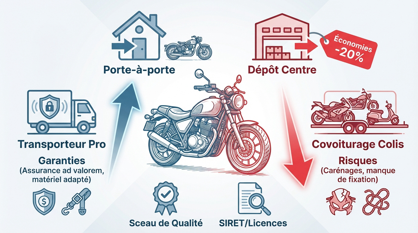 Comparatif des solutions de transport pour moto entre professionnel et particulier