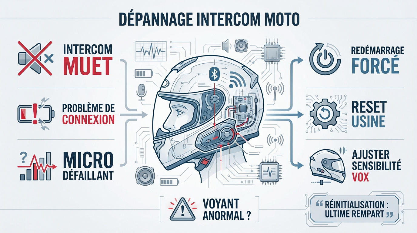 Motard vérifiant les connexions de son intercom sur son casque