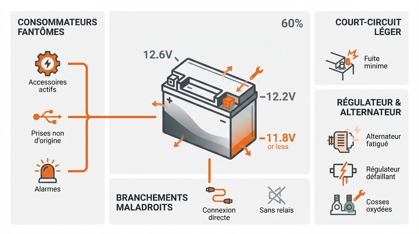Diagnostic d'une batterie de moto qui se décharge avec un multimètre