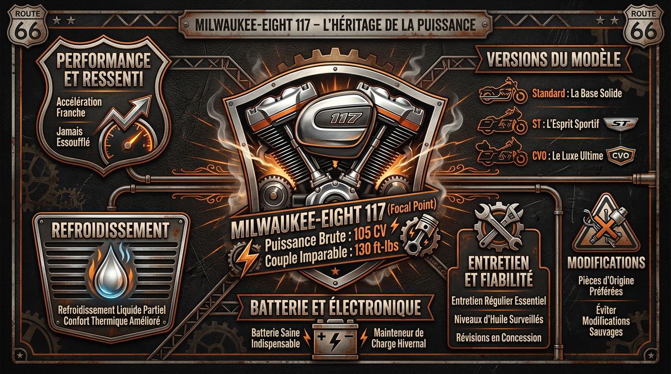 Moteur Milwaukee-Eight 117 sur une Harley-Davidson Road Glide