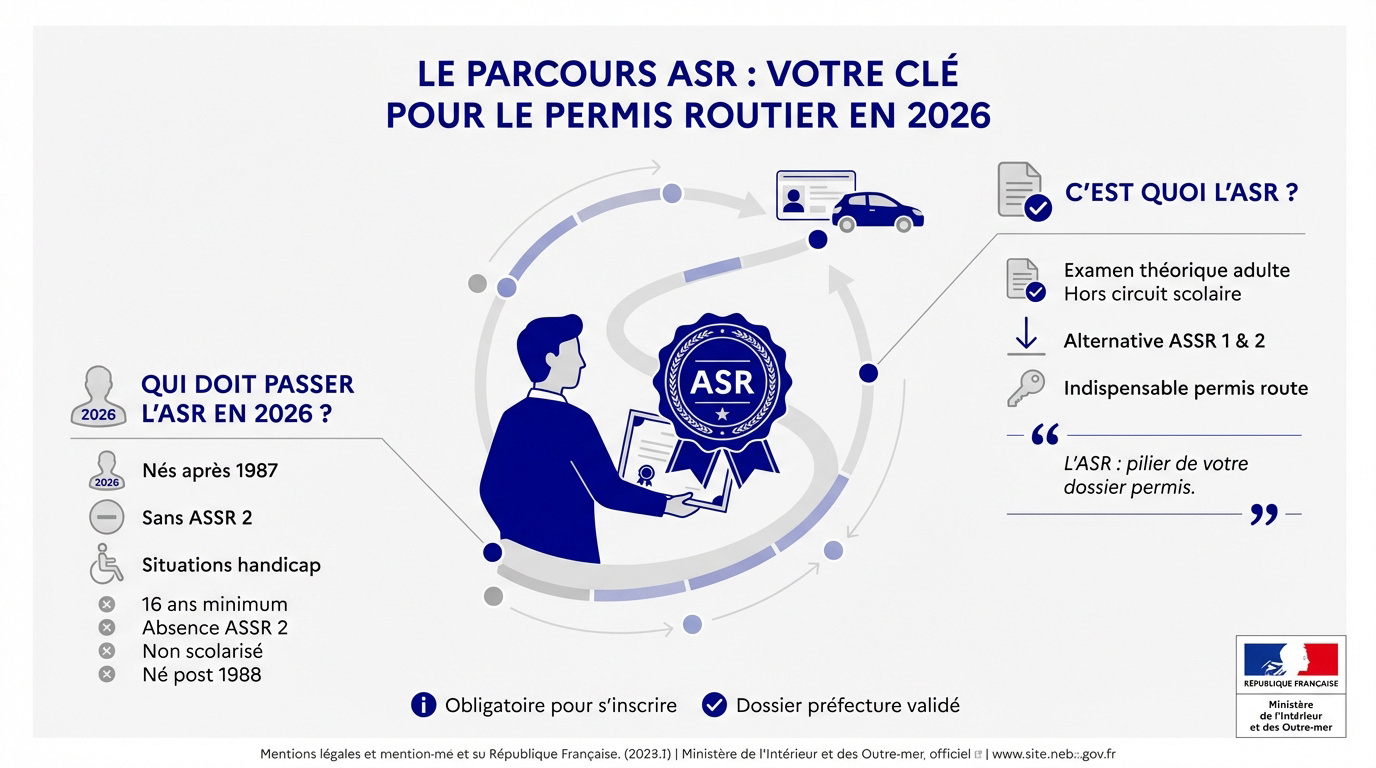 Infographie expliquant le parcours pour obtenir l'ASR en 2026