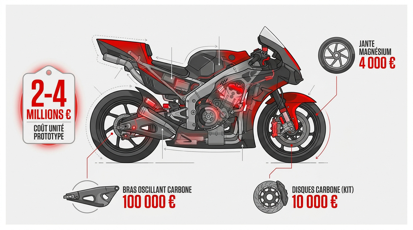 Détails techniques et coûts des composants d'une moto prototype MotoGP